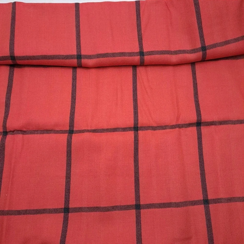 Vintage Fabric 1.47 Yard Red Black Windowpane Herringbone Check Apparel Material